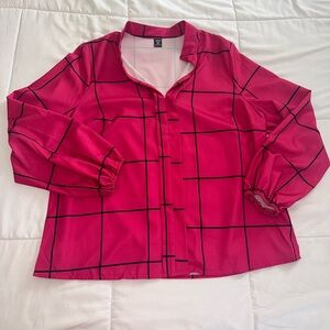 Pink Plaid Long Sleeve Blouse